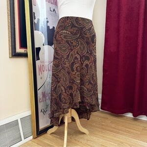 CHAPS: Pull Up Brown All over Paisley Print Hi LOW Flowy Skirt Size Large